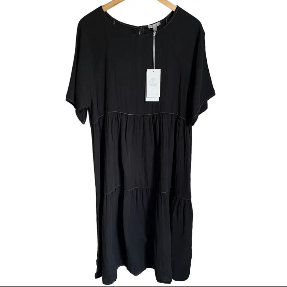 CALME by Johnny Was Black Cotton Gauze Raglan Tiered Dress, color: black…